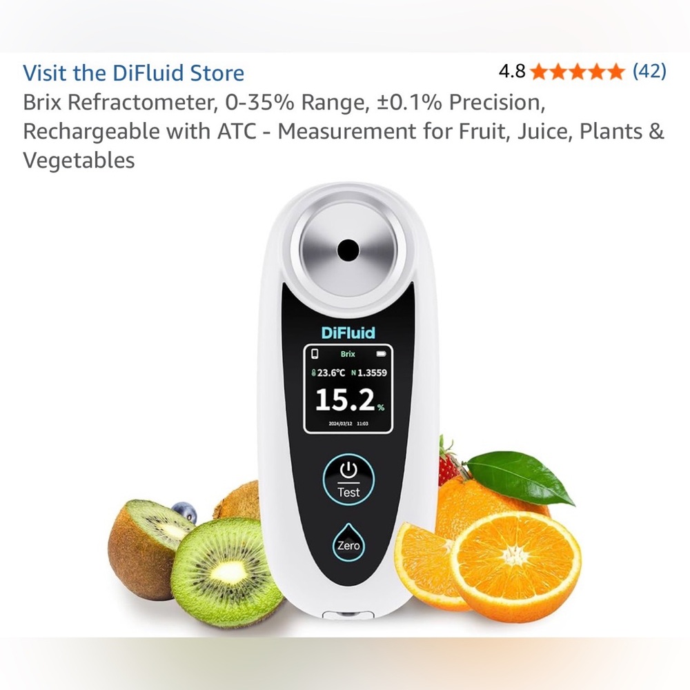NEW/SEALED Brix Refractometer 0-35% Range, +0.1% Precision,Rechargeable with ATC